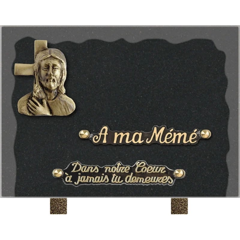 Plaque funéraire granit Croix Christ 25x18cm (moyen)