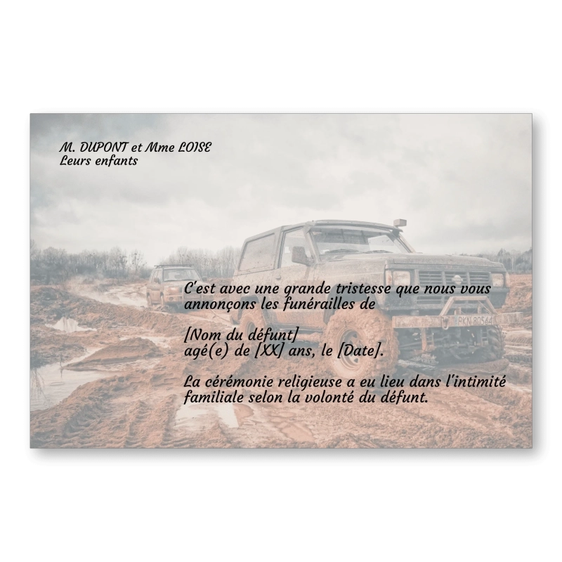 Faire part de Décès 4x4 Désert Faire part de Décès 4x4 Désert