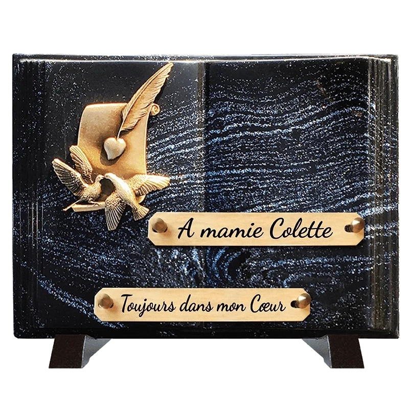 Plaque Funéraire Parchemin Pailleté argent en Granit Acrylate