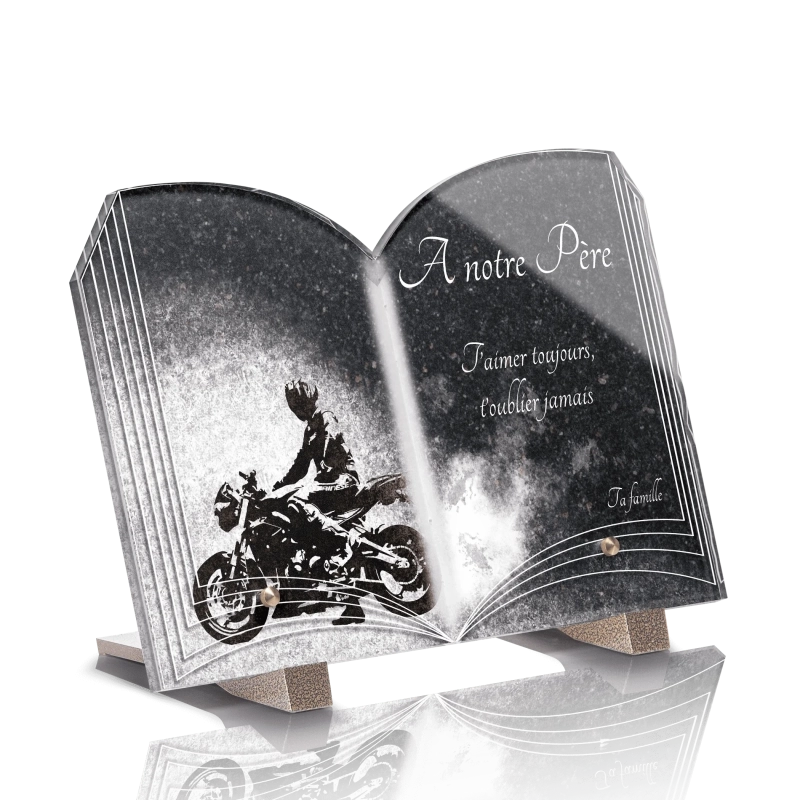 Plaque Funéraire Livre Moto Monochrome