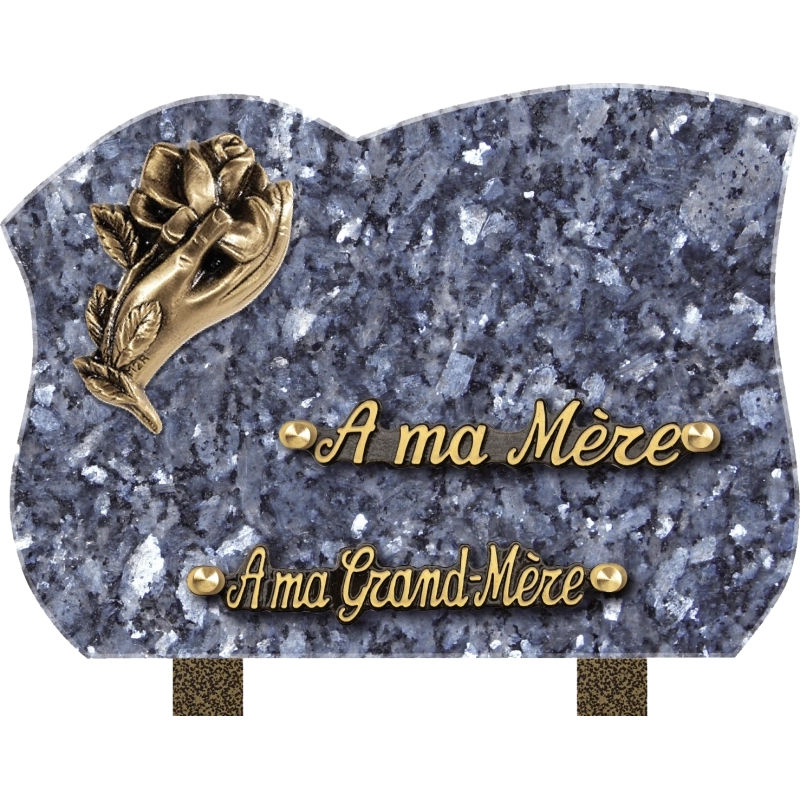 Plaque funéraire granit Forme Rose Main 25x18cm (moyen)