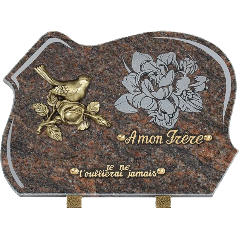 Plaque funéraire granit Forme Oiseau Rose 35x25cm (grand)