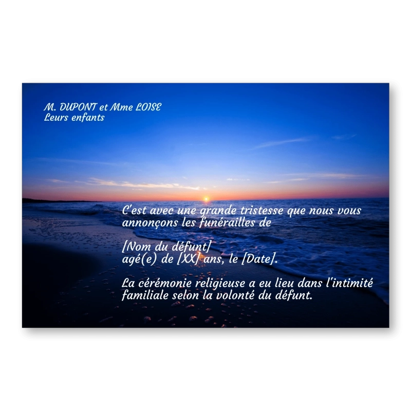 Faire Part de Décès Paysage Océan Nuit Faire Part de Décès Paysage Océan Nuit