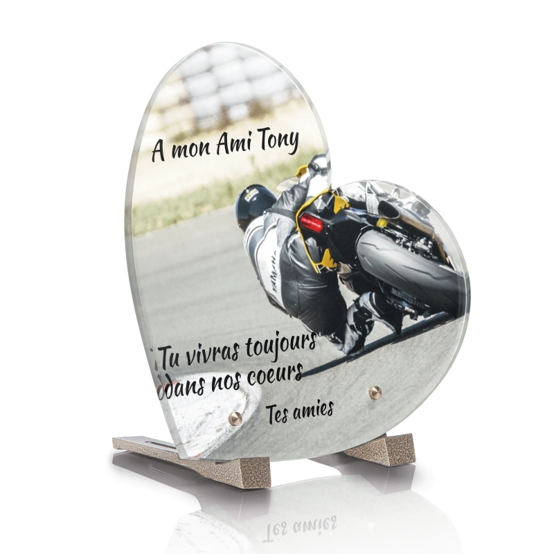 Plaque Funéraire Coeur Moto de Course