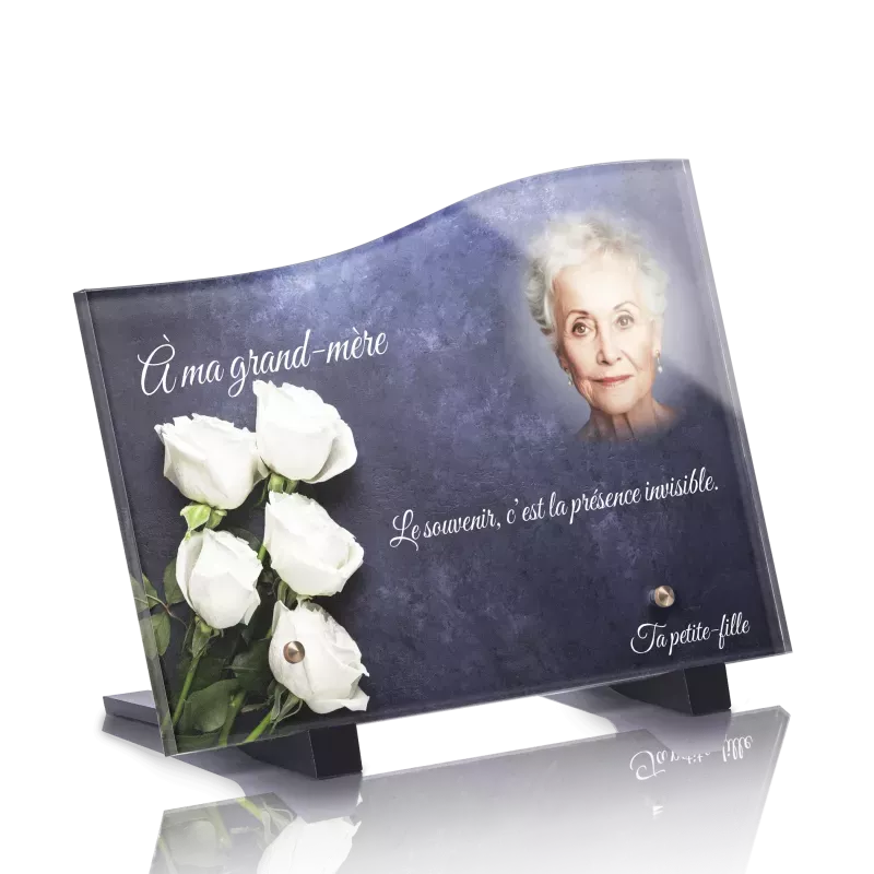 Plaque Funéraire Vague Rose Blanche Marbre