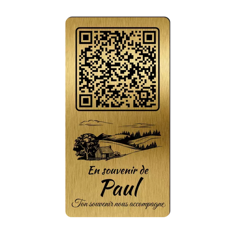 Plaque funéraire QR Code gravée Paysage verticale - Mémorial numérique personnalisé