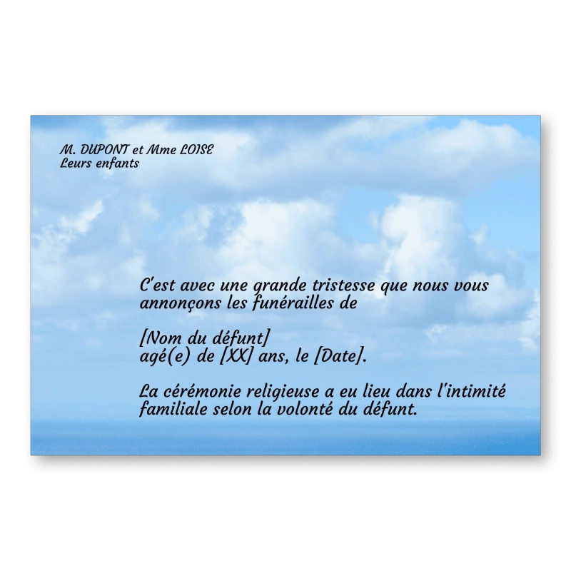 Faire part de Décès Ciel 2 Faire part de Décès Ciel 2