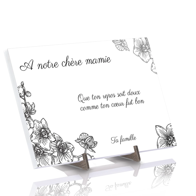 Plaque Funéraire Fusain Orchidée en Pierre Acrylate Plaque Funéraire Fusain Orchidée en Pierre Acrylate