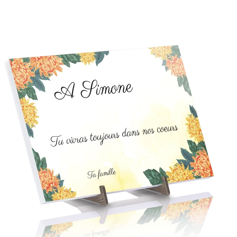 Plaque Funéraire Aquarelle Chrysanthèmes en Pierre Acrylate Plaque Funéraire Aquarelle Chrysanthèmes en Pierre Acrylate