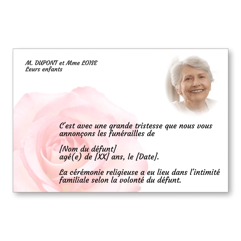 Faire Part de Décès Fleur Rose Pastel Faire Part de Décès Fleur Rose Pastel