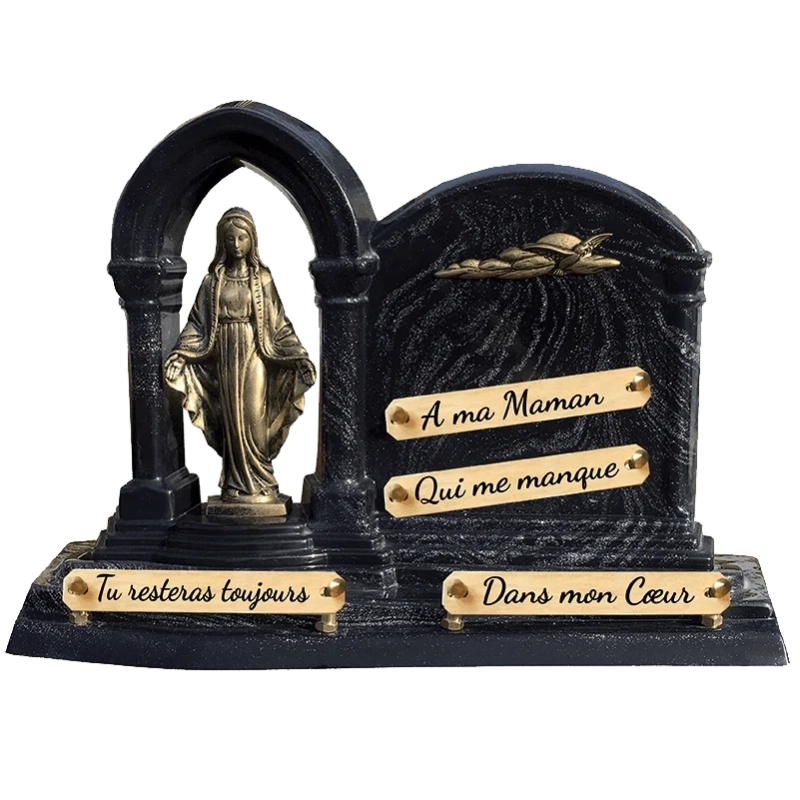 Plaque Funéraire Vierge et Colombe Pailleté en Granit Acrylate