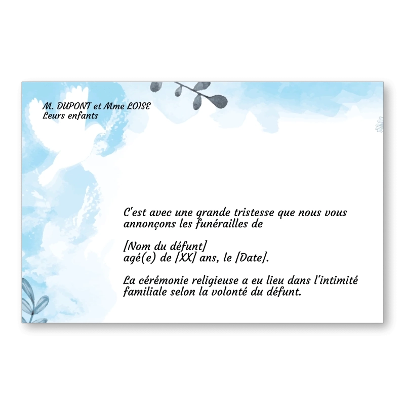 Faire Part de Décès Peinture Aquarelle Colombe Faire Part de Décès Peinture Aquarelle Colombe
