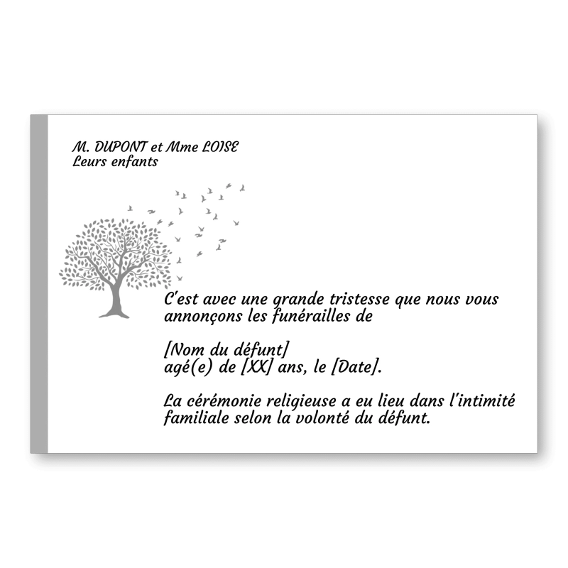 Faire Part de Décès Arbre de vie Faire Part de Décès Arbre de vie