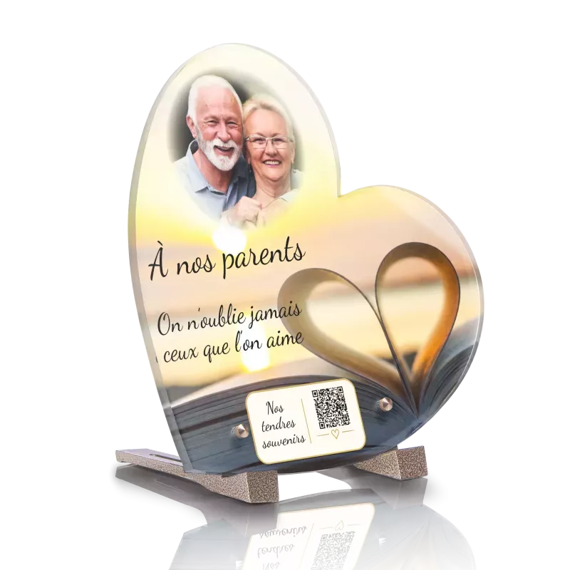 Plaque funéraire QR Code - Coeur Livre Coeur
