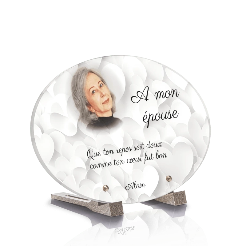 Plaque Funéraire Ovale Coeurs Blancs Plaque Funéraire Ovale Coeurs Blancs