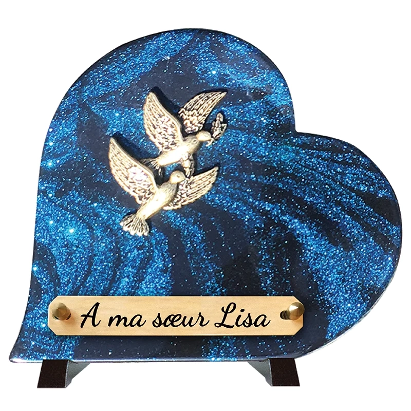 Plaque Funéraire 2 Colombes Pailleté bleu en Granit Acrylate Plaque Funéraire 2 Colombes Pailleté bleu en Granit Acrylate