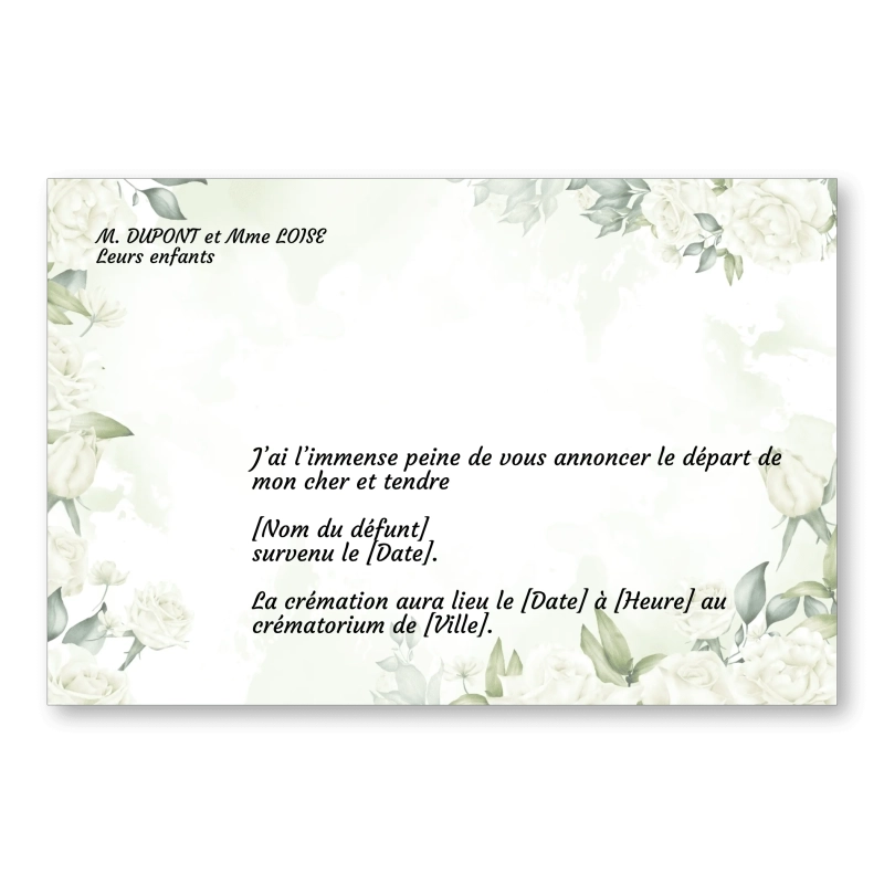 Faire part de Décès Peinture Aquarelle Rose Blanche Faire part de Décès Peinture Aquarelle Rose Blanche