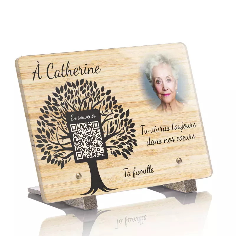 Plaque funéraire QR Code - Bois Bamboo Arbre
