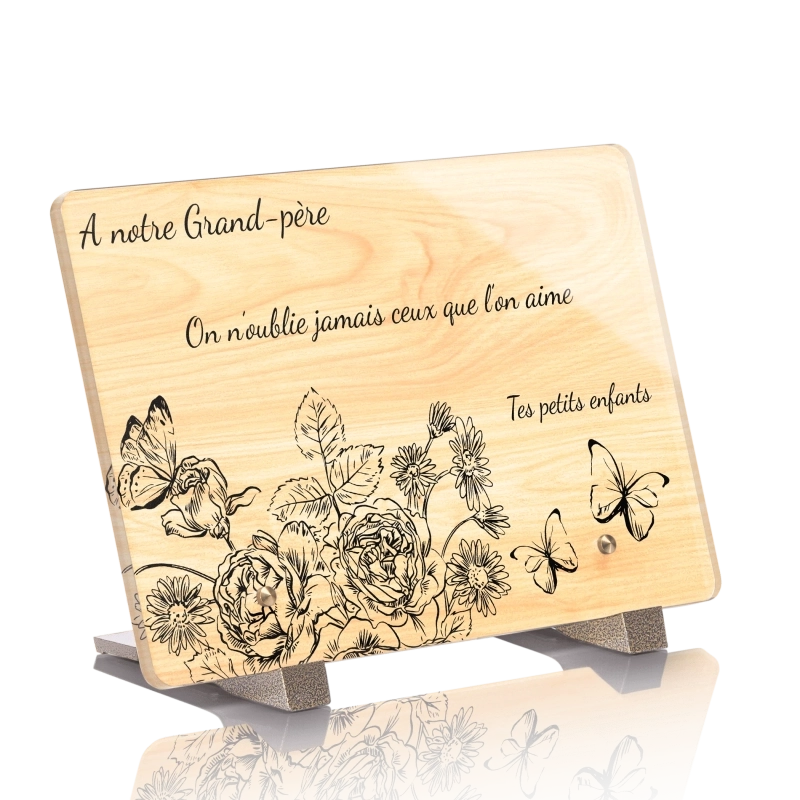 Plaque Funéraire Bois Érable Fleurs Papillons Plaque Funéraire Bois Érable Fleurs Papillons