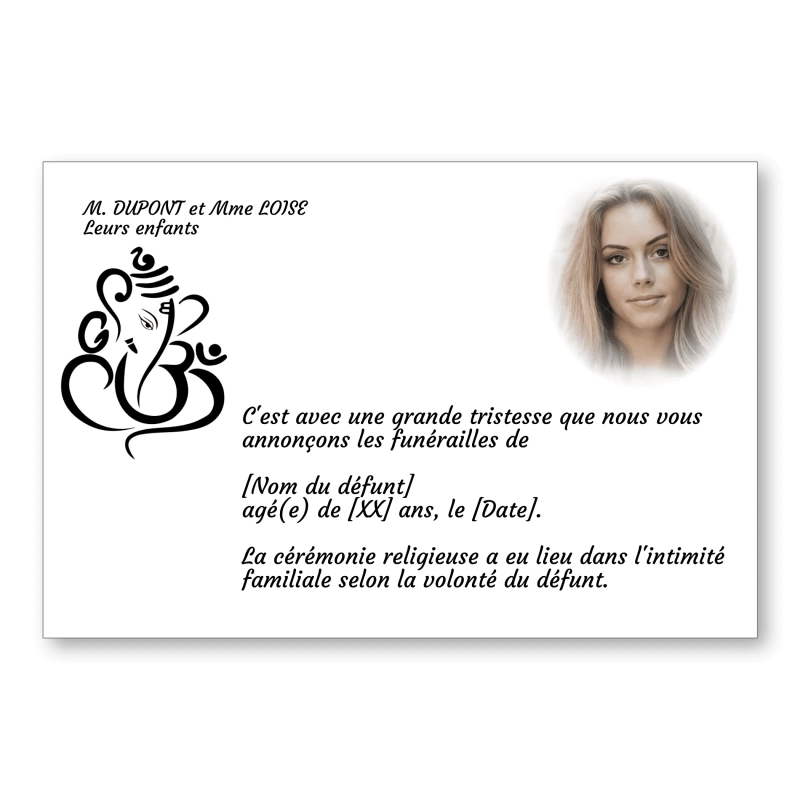 Faire part de Décès Religion Hindouisme Ganesh