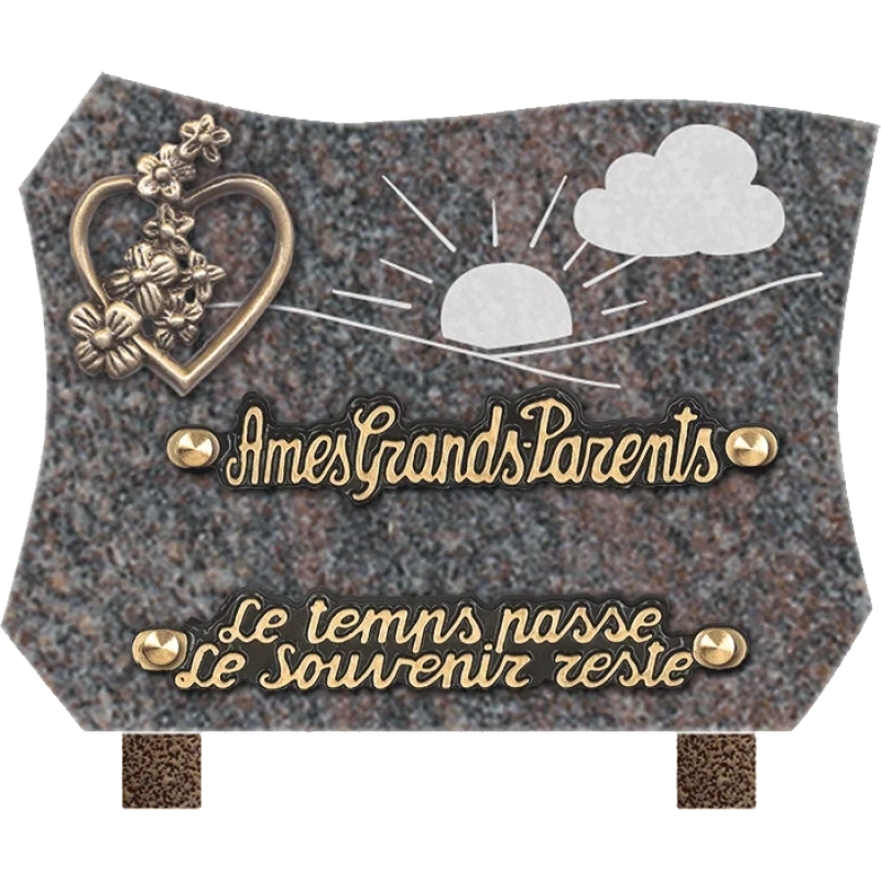 Plaque funéraire granit Forme Coeur Fleurs 20x15 cm (petit)
