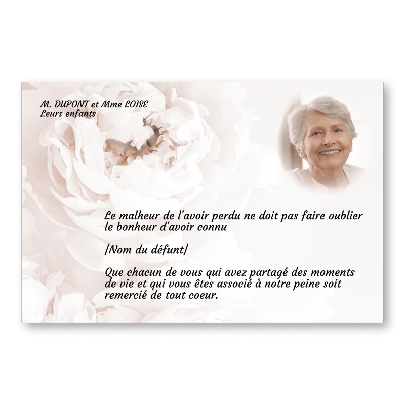 Carte de Remerciement Décès Fleur Blanche Pétales Carte de Remerciement Décès Fleur Blanche Pétales