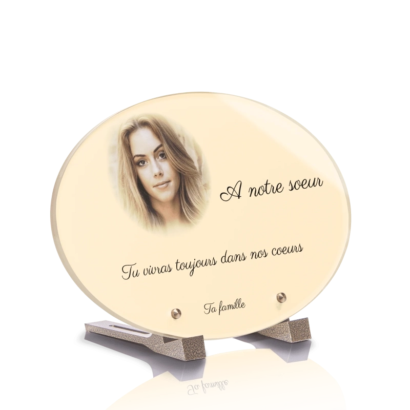 Plaque Funéraire Contemporaine Ovale Fond Jaune
