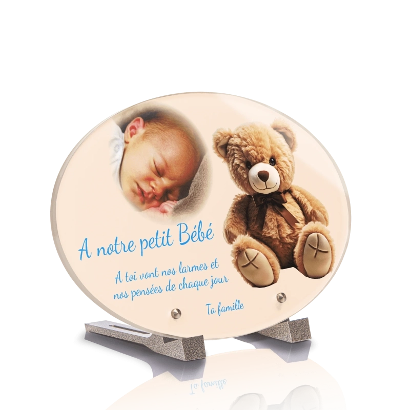 Plaque Funéraire Ovale Enfant Ourson Peluche