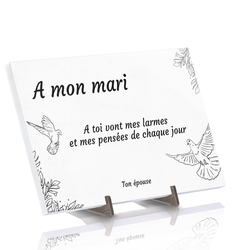 Plaque Funéraire Fusain Colombes en Pierre Acrylate Plaque Funéraire Fusain Colombes en Pierre Acrylate