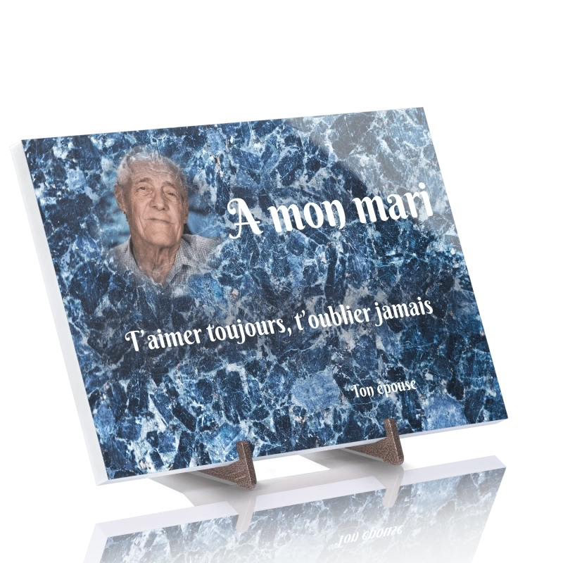 Plaque Funéraire effet Granit Labrador bleu en Pierre Acrylate