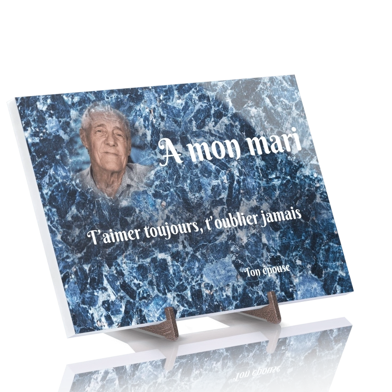 Plaque Funéraire effet Granit Labrador bleu en Pierre Acrylate Plaque Funéraire effet Granit Labrador bleu en Pierre Acrylate