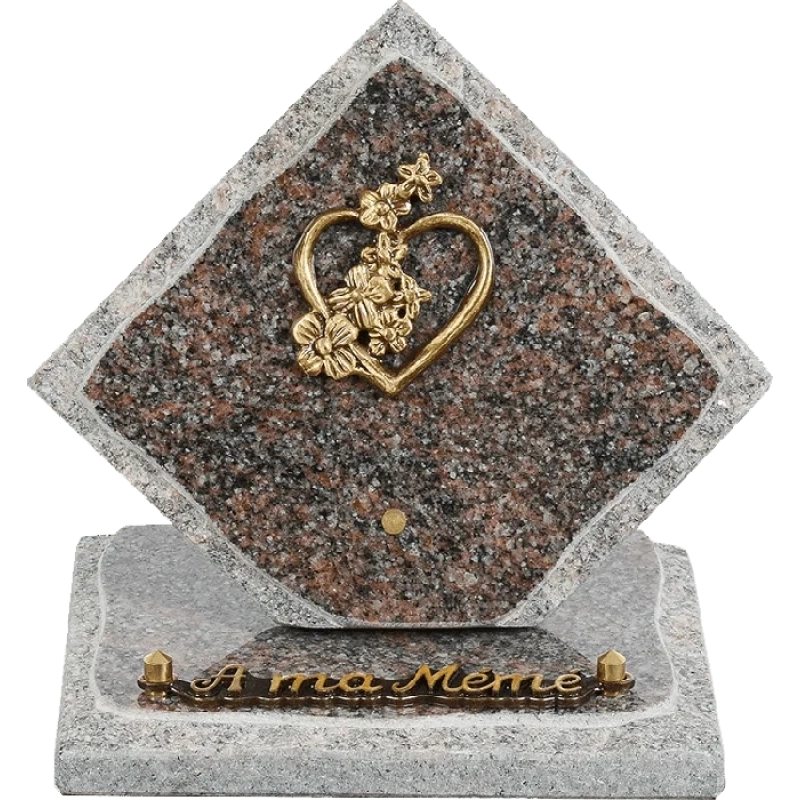 Plaque funéraire granit Losange Fleurs Coeur 15x15 cm (petit)