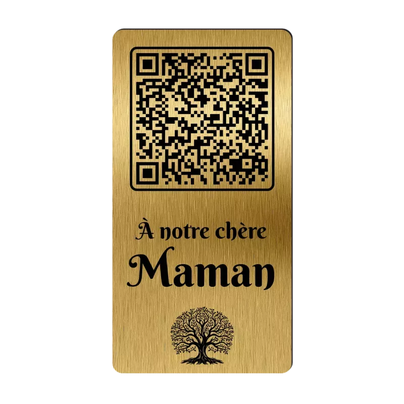 Plaque funéraire QR Code gravée Arbre de vie verticale - Mémorial numérique personnalisé