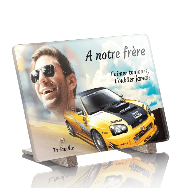 Plaque Funéraire Voiture de course jaune Plaque Funéraire Voiture de course jaune
