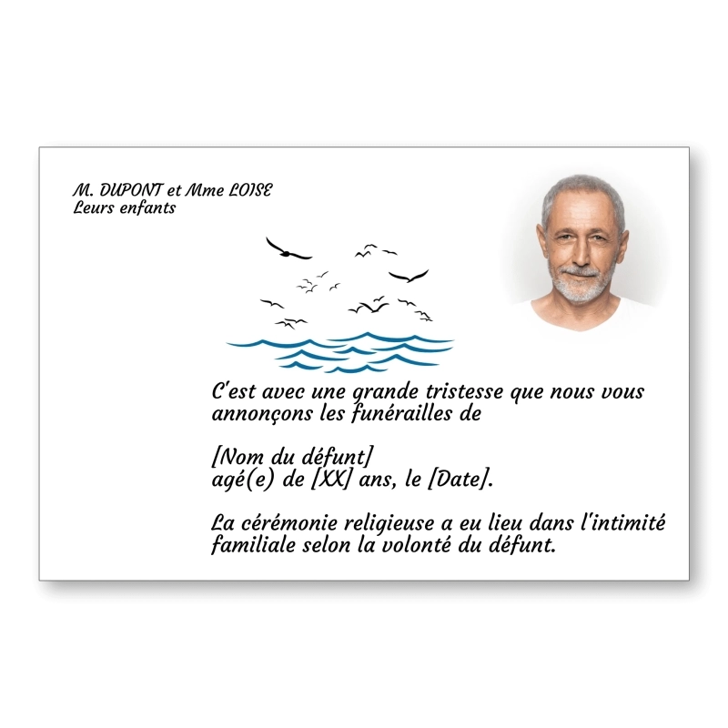 Faire Part de Décès Mouettes Vagues