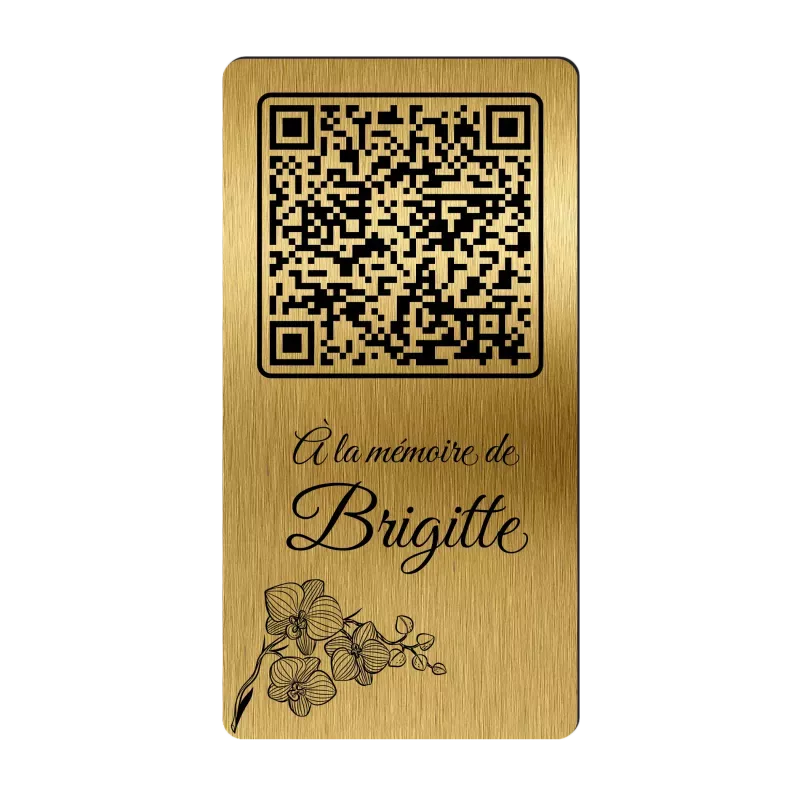 Plaque funéraire QR Code gravée Orchidée verticale – Mémorial numérique personnalisé