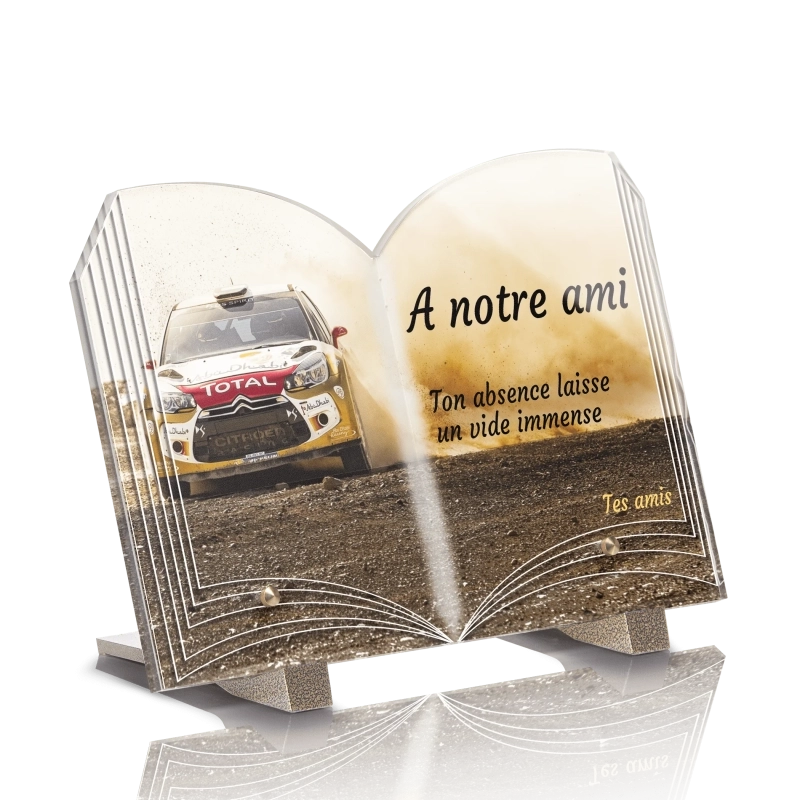 Plaque Funéraire Livre Voiture de course Plaque Funéraire Livre Voiture de course