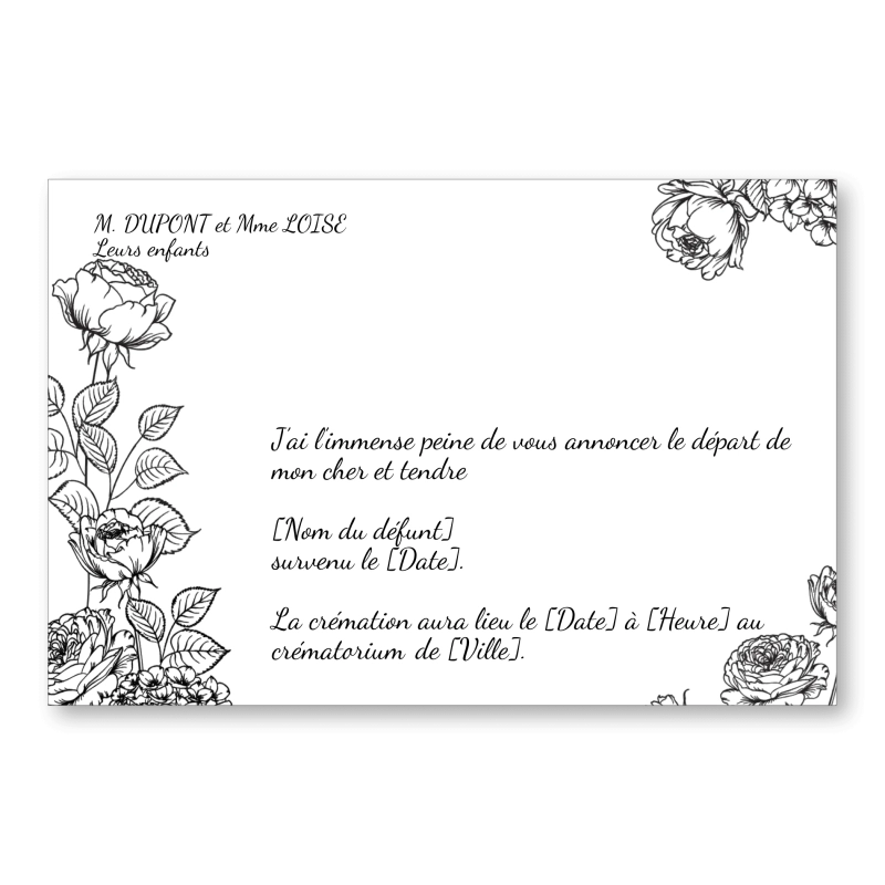 Faire part de Décès Fusain Fleurs Rosier Faire part de Décès Fusain Fleurs Rosier