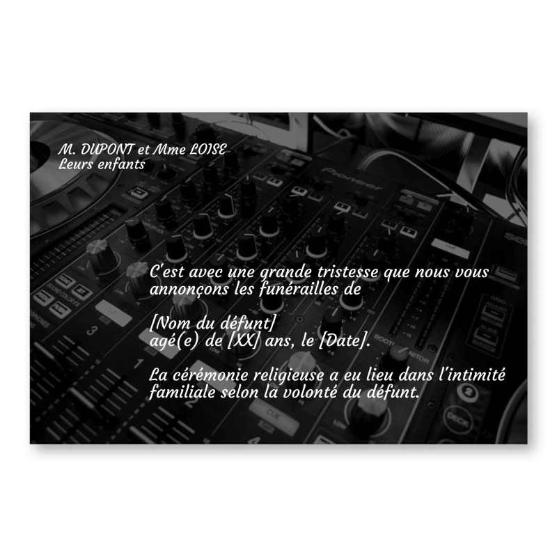 Faire part de Décès Musique DJ Faire part de Décès Musique DJ