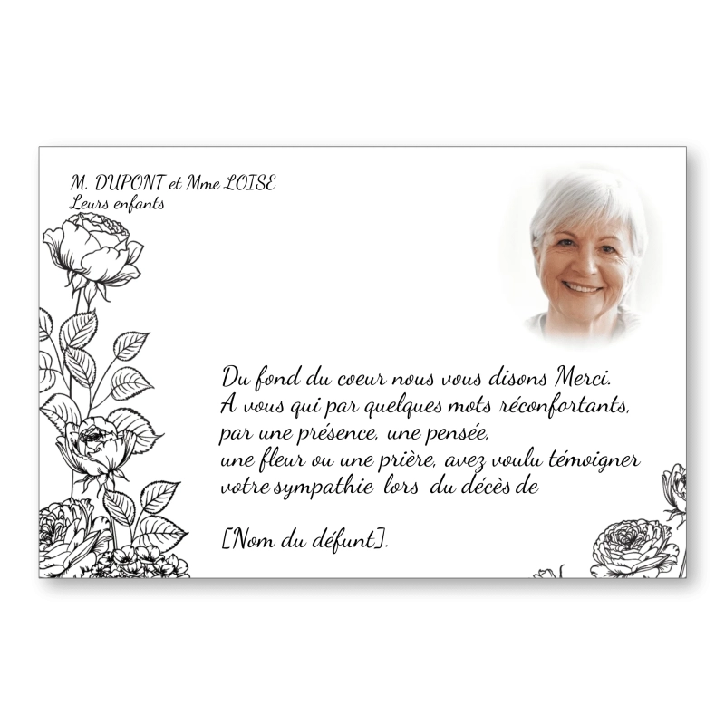 Carte de Remerciement Décès Fusain Fleurs Rosier Carte de Remerciement Décès Fusain Fleurs Rosier