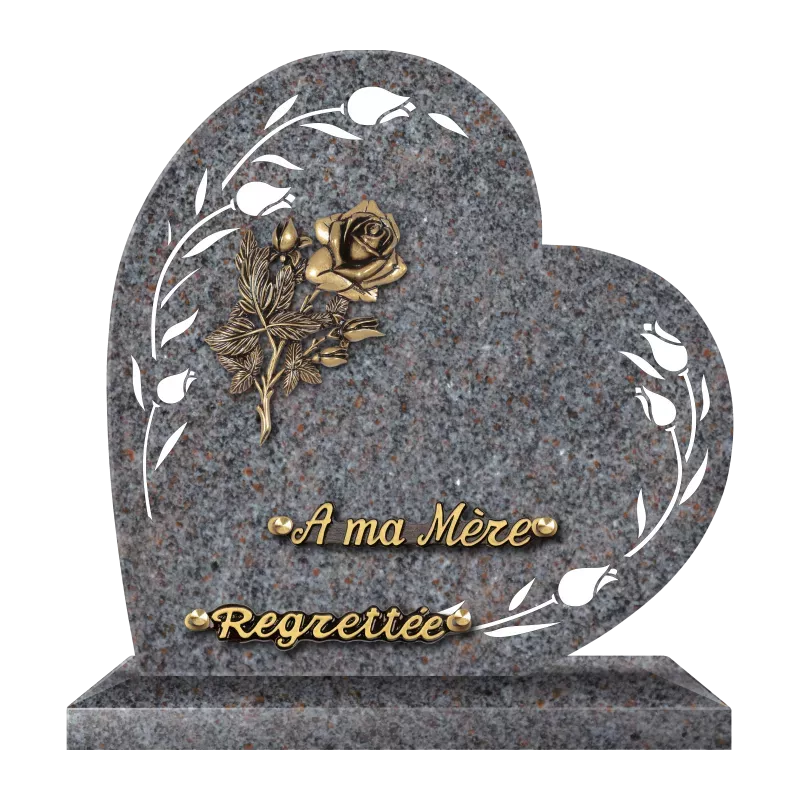 Plaque Funéraire Gravée Motif 3 Roses – Modèle Cœur 15x15cm, Personnalisable 1 à 3 Lignes, Adhésif Ou Percé
