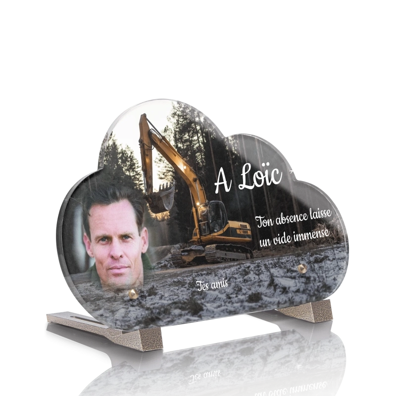 Plaque Funéraire Nuage Tractopelle Bulldozer