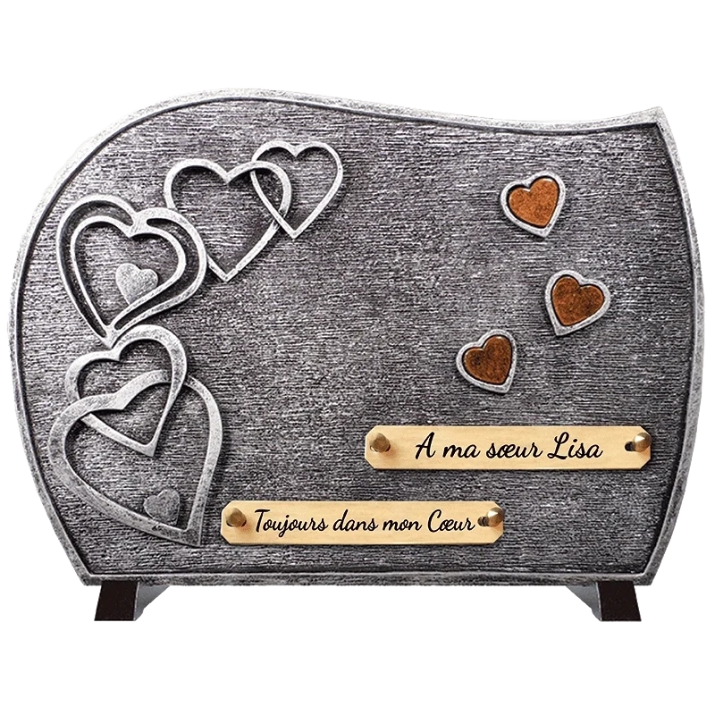 Plaque Funéraire Coeurs Argent en Granit Acrylate Plaque Funéraire Coeurs Argent en Granit Acrylate
