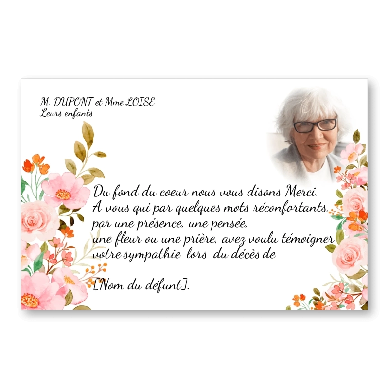Carte de Remerciement Décès Fleurs Montantes Carte de Remerciement Décès Fleurs Montantes