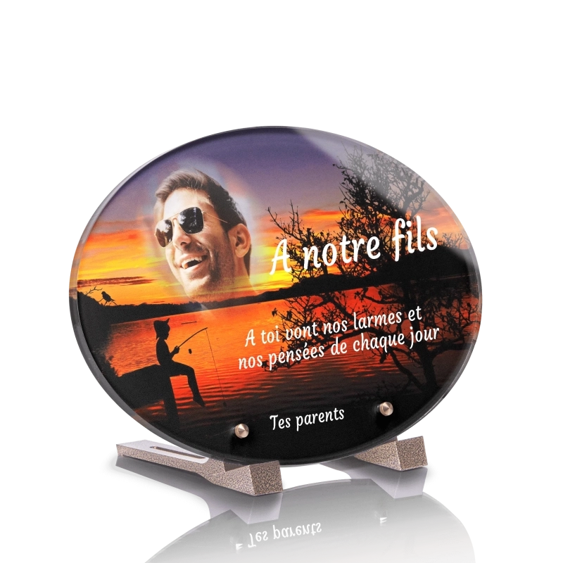 Plaque Funéraire Ovale Pêche Couché de Soleil Plaque Funéraire Ovale Pêche Couché de Soleil