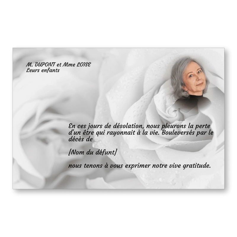 Carte de Remerciement Décès Roses Noir et Blanc Carte de Remerciement Décès Roses Noir et Blanc