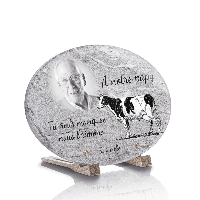 Plaque pour Tombe Ovale Vache Monochrome Plaque pour Tombe Ovale Vache Monochrome