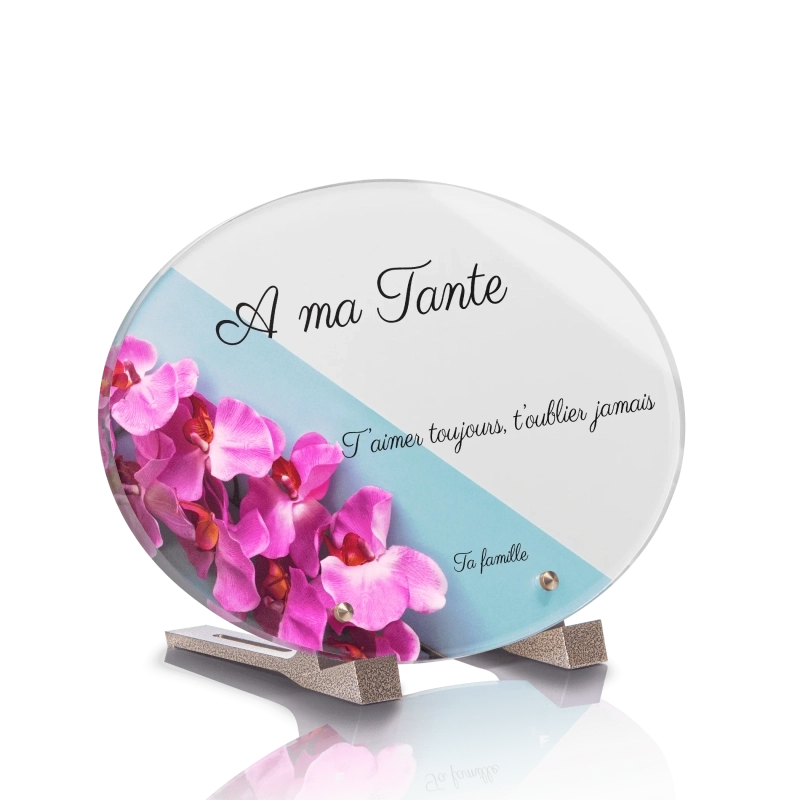 Plaque Funéraire Ovale Orchidée Rose