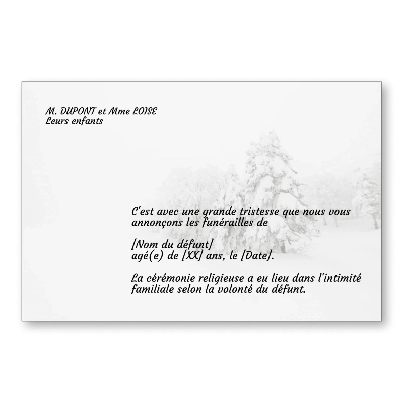 Faire Part de Décès Paysage Neige Faire Part de Décès Paysage Neige