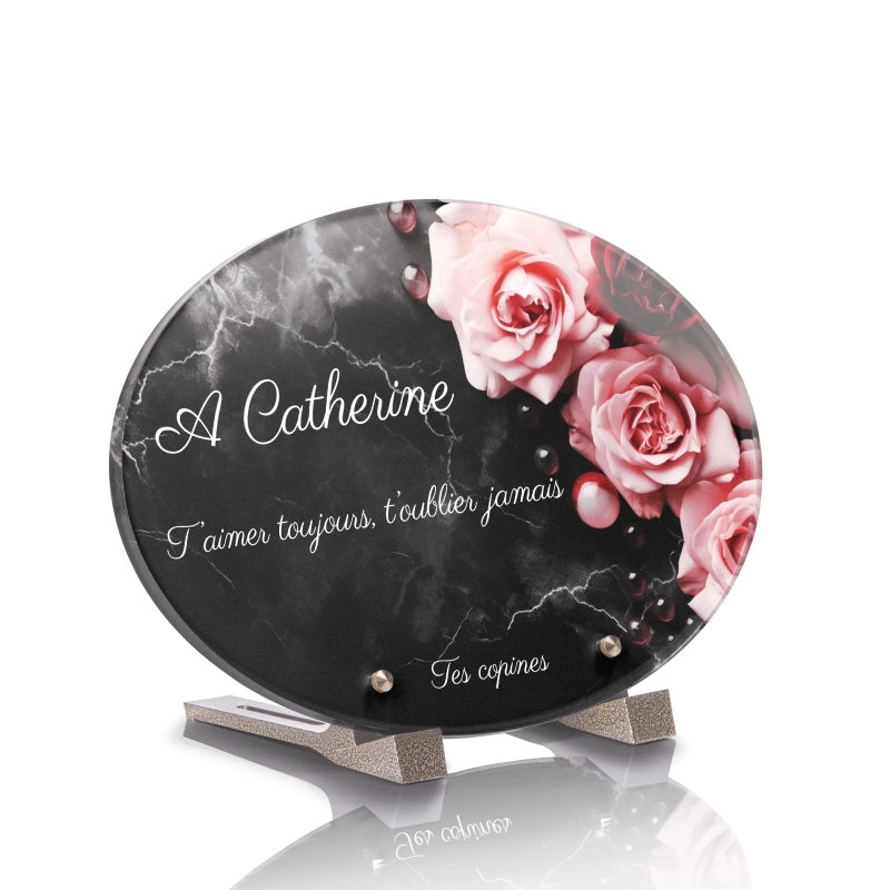 Plaque Funéraire Ovale Roses Marbre Noir Plaque Funéraire Ovale Roses Marbre Noir